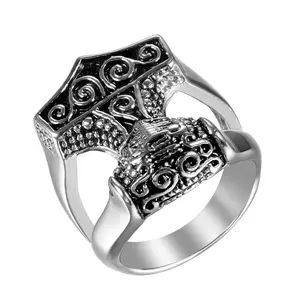 OIDEA Thor's Hammer Mjolnir Stainless Steel Men's Ring Viking Norse Statement Band