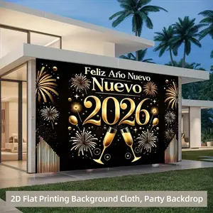Spanish New Year 2026 Party Banner Elegant Black And Gold Balloons Confetti And Champagne Designs For Weddings Birthdays Anniversaries Christmas Valentine's Day New Year's Eve And Other Occasions