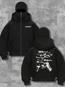 Men's Hip Hop Hoodie, Warm and Comfortable, Gun Pattern Print, Pullover Barakabra Jacket, Fall & Winter Fashion