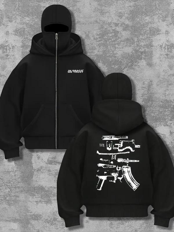 Men's Hip Hop Hoodie, Warm and Comfortable, Gun Pattern Print, Pullover Barakabra Jacket, Fall & Winter Fashion