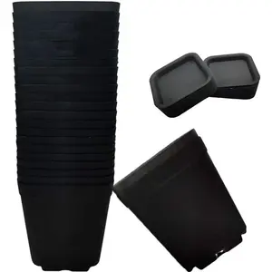 24 Pack 3 Inch Black  Pot Flower Pots Square Plastic  Pot Plastic Starter Pots with  Basket Indoor Outdoor for Your Room,Garden Office and Balcony Decor