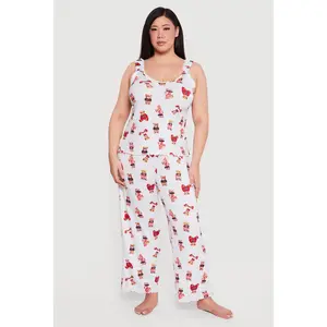 Plus Size Striped Bear Print Pajama Top and Lounge Pants