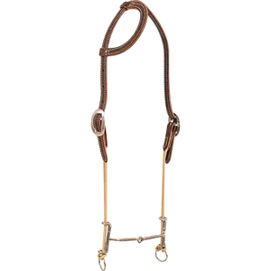 Classic Equine Loomis Draw Gag Smooth Snaffle Bit on Chocolate Slip Ear Headstall