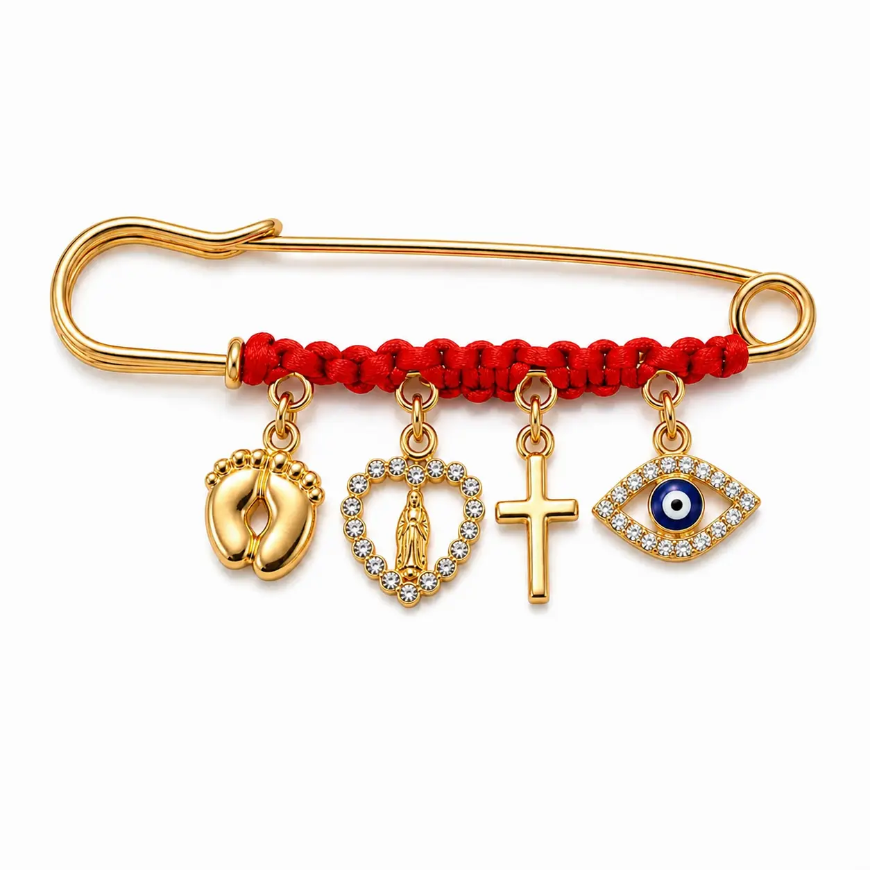 Protection Brooch for Pregnancy & Baby Religious Charm Maternity Safety Pin Brooch – Virgin Mary, Cross & Evil Eye Belly Jewelry Pin