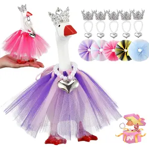 5 Set 7 Inch Mini Desk Goose Outfits With Accessories Rhinestone Tiara Crown,Necklace,Tutu Dress,7 Inch Magnetic Goose Key Holder Princess Outfit Costumes For Duck Statue Desk Key Holder