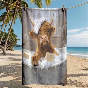 Highland Cow Unique Print Beach Towel, Travel Towels, Swim Towels, Super Large Size, Skin-Friendly, Absorbent and Quick-Dry, Perfect for Beach, Pool, Summer Travel, Versatile Use