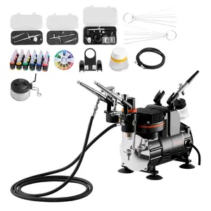 VEVOR Airbrush Kit, 1/6 HP, Air Brush Kit with Air Compressor, 3 Dual-Action Professional Airbrushes with 3 Tips, Hose, Acrylic Paint, Brush, Low Noise, for Cake Decorating, Model Painting, Nail Art