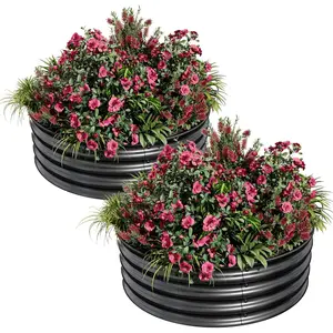 2 Pcs 2x1 ft Round Galvanized Metal Raised Garden Beds Rust Corrosion Resistant Planter Boxes with Safe Edge Design Easy Assembly for Vegetables Fruits and Flowers Black