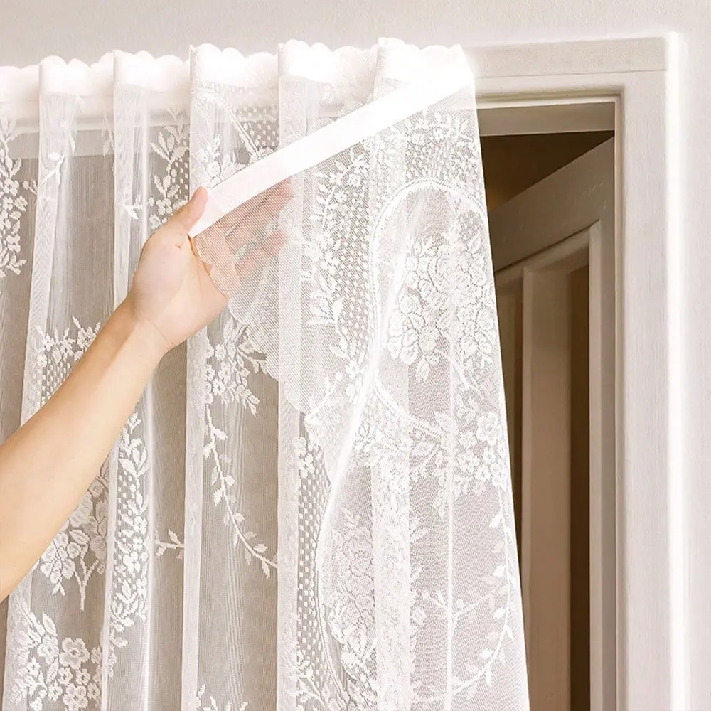 1pc No-Drill Window Curtain, Window Drapes, Lace Sheer Top Layer & Self-Adhesive Fabric, Privacy Protection & Sun Shading, Self-Adhesive Portable Curtain Suitable For Doors, Bedrooms, Living Rooms, Offices, Room Decor, Home Decoration Curtain