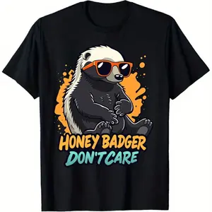 Honey Badger Don't Care T-Shirt Cotton Tee with Iconic Meme Print, Cute Hedgehog-Like Honey Badger & Slogan, Casual