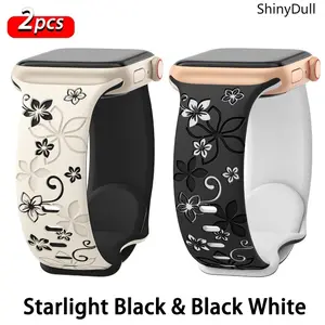 Floral Engraved Silicone Apple Watch Band – Sport Strap (38–49mm, Series & Ultra)