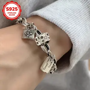 925 sterling Silvery vintage bohemian style lock and star pendant bracelet, 0.14 oz of lightweight daily and gift jewelry, suitable all seasons