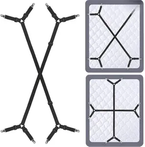 Bed Sheet Holder Straps - Adjustable Elastic Grippers for Fitted & Flat Sheets, Nickel Plated Clamps, 2Pcs Set, Black, Multi-Purpose Bed Sheet Fasteners