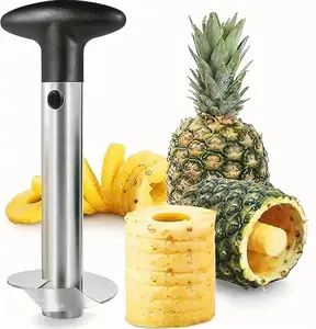 Stainless Steel Pineapple Corer with Recipe eBook One Year Warranty Core Remover Tool Detachable Handle Fast Easy Fruit Cutter Peeler Corer Slicer Durable Multi-Purpose Kitchen Tool