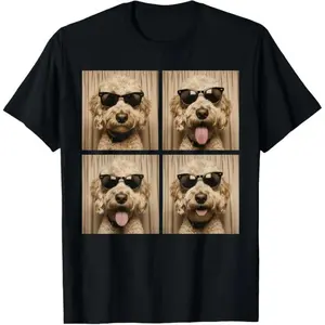 Cool GoldenDoodle Dog Wearing Sunglasses Graphic T-Shirt, Cute Doodle Dog Photo Booth Print Tee, Classic Crew Neck Shirt, Dog Lover Casual Short Sleeve Top, Trendy Pet Aesthetic Cotton Tee for Doodle Owners, Dog Mom Fans and Cute Pet Lovers