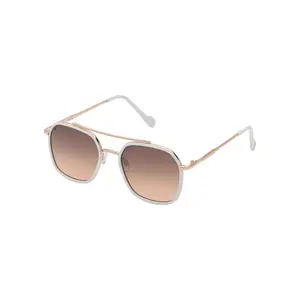 Square Metal Aviator Pilot Sunglasses in Rose Gold & White
