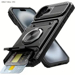 Shockproof Phone Case with Card Holder, 360° Rotatable Ring Kickstand Phone Protective Cover, Phone Protector Accessories for Samsung Galaxy S25 Ultra S25 FE S26 Ultra S26 Plus S24 Ultra S23 FE A16 A26 A36 A56 A17 A27 A57, Casing