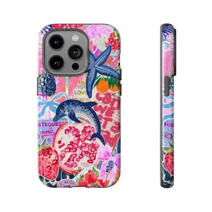 Vibrant Tropical Collage Phone Case with Fruits, Dolphins, and Bold Colorful Elements, Summer Vibes Tough Phone Case For iphone