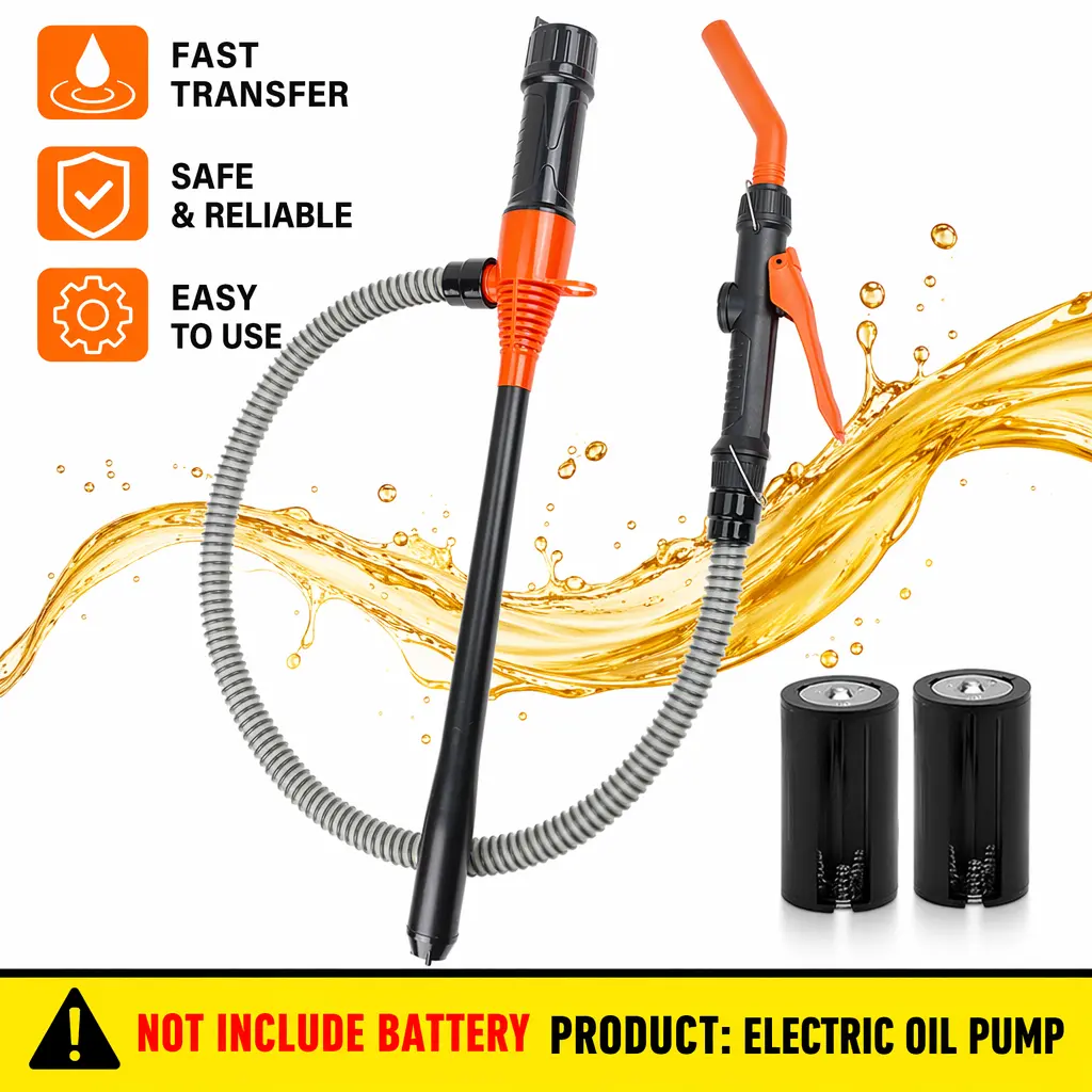 Electric Fuel Transfer Pump, 2.4 GPM Portable Fluid Transfer Siphon Pump with Oil Pipeline, Battery Gas Pumps with 47 Inches Hose &Gloves for Car/RV