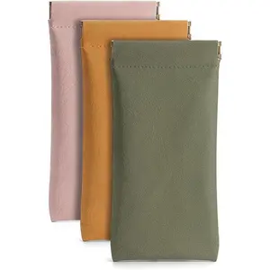 3 Pack Leather Eyeglasses Cases PU Soft Sunglasses Pouch Squeeze Top Portable Glasses Cases for Men Women