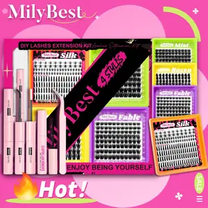 MilyBest 4Style Mini Boxes,1 Set Mixed Length Individval Eyelash Extensions Kit,Self Grafting False Eyelashes with Tweezers&Glue&Remover,Prefessional Eye Makeup Accessories for Women