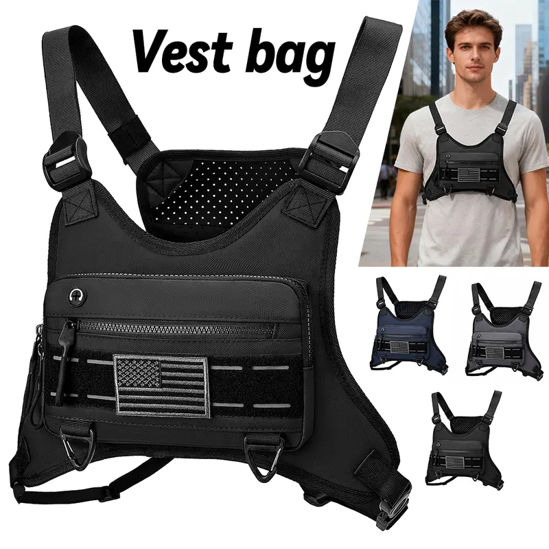 gear versatile outdoor bag backpack multi-functional large capacity hole headphone slingshot backpack Outdoor Running Chest Bag, Lightweight Running Vest Rigs for Workouts Cycling Hiking, Water Resistant Sports Chest Pack for Men and Woman tactical adjust