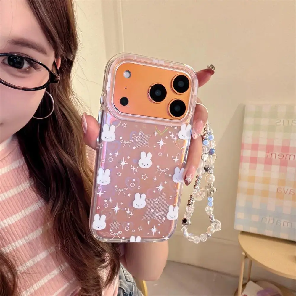Cute star bow love rabbit mobile phone case  for iPhone 13 14 15 16 17 Pro Max with hinge Korean INS cartoon shockproof cases