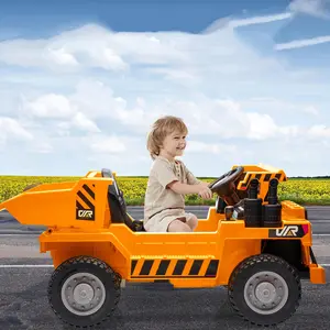 【Christmas Gift】12V 4WD Ride on Dump Truck with Electric Dump Bed,12V Electric Ride-On Construction Truck,4-Wheeler Toy Car With Remote Control, Dump Bed,Shovel & Music Player | Interactive Construction Vehicle Gift-Orange