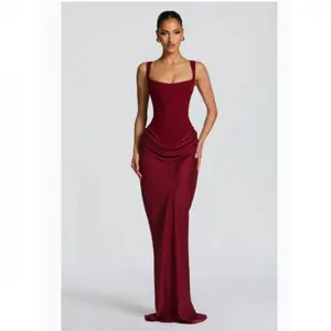 European and American Style Women's Casual Long Sleeve Slim Fishbone Pure Desire Strap Dress Long Dress Slim Solid Color Bodycon Dress