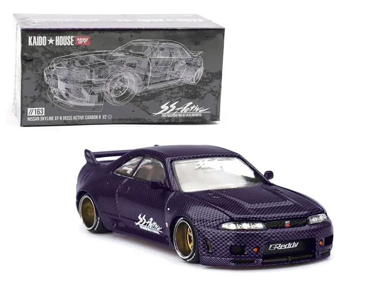 Kaido House x Mini GT 1:64 Nissan Skyline GT-R (R33) Active Carbon R V2 Purple Carbon