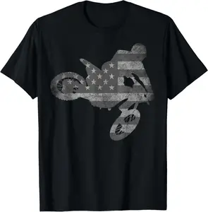 Casual Cotton shortsleeve tees Dirt Bike American Flag T-Shirt | Motocross Enduro T-Shirt