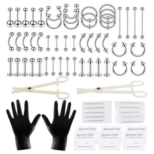 Piercing jewelry 140pcs mixed set: nose rings, vacuum electroplated 316L stainless steel eyebrow studs, ear cartilage studs, lip studs