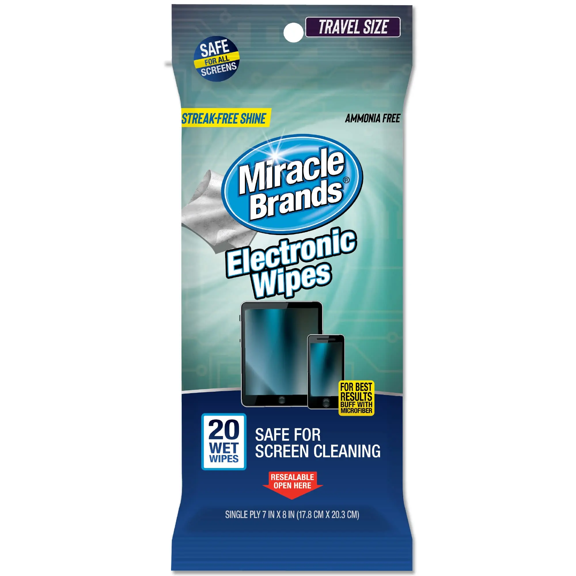 MiracleWipes for Electronics Cleaning - Screen Wipes Designed for TV, Phones, Monitors and More - 20 Count