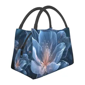 Lunch box, lunch bag, reusable portable insulation bag, insulation bag,flower pattern, suitable for outdoor camping, work, school, fitness