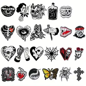 23pcs New Creative Dark Gothic-style Embroidered Patches Set, Iron-on or Sew-on DIY Decorative Embroidered Patches for Clothes, Shoes, Hats and Bags