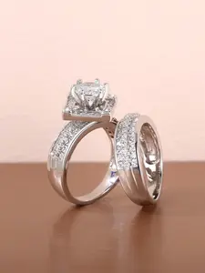 2 Pcs/Set Charm Cubic Zirconia Ring Set For Women Wedding Rings For Wedding Engagement Anniversary Party Jewelry Valentine's Day Gift