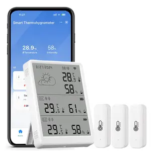 WiFi Thermometer Hygrometer Indoor: Temperature Humidity Monitor with App Notification, Data Export, 100m, Compatible with Alexa (3Sensors+1Base Station)