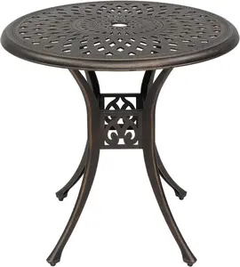 summervibes 30 inch Round Patio Table, Cast Aluminum Outdoor Table, Outdoor Dining Table with Umbrella Hole, Small Bistro Table for Garden, Yard, Bronze