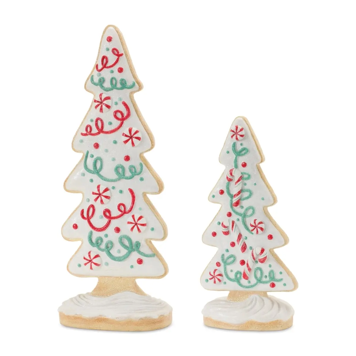 Melrose International 86161DS Decorative Gingerbread Tree Ornaments - Holidays Cookie-Style Christmas Decor, Set of 2, 4x6.75x14.5", 6.75 lbs, Glitter Accents