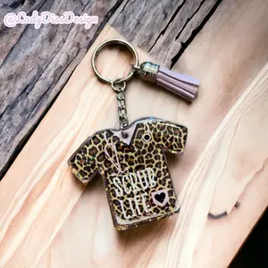 Scrub Life Grunge Distressed Glitter Keychain Animal Print Leopard