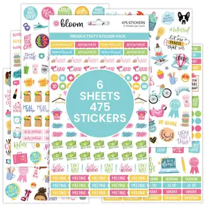 Bloom Productivity Stickers - 6 Sheets 475 Stickers for Organization & Task Management - Hand-Drawn & Hand-Lettered Icons for Digital & Traditional Planners