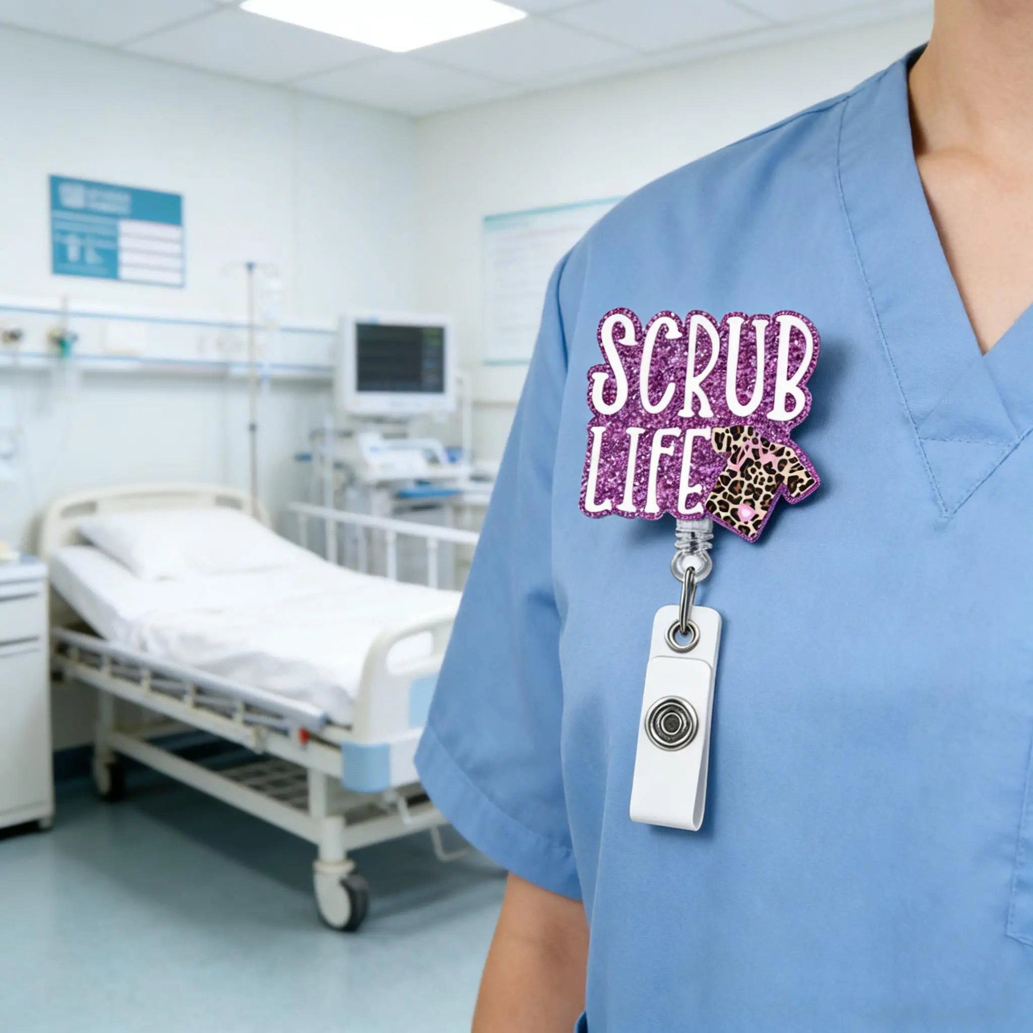 Scrub Life Nurse Essentials Set, Glitter Scrub Top Badge Reel, Multi-function Writing Tools & Clear ID Badge Holders, Nurse Work Accessories Kit, Perfect Appreciation Gift for RN CNA Nursing Workers