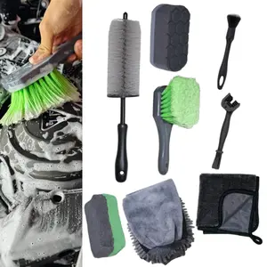 A Set of 8 Pcs Cleaning Kit,Professional Hard Reach Brush,Microfiber Mitt,Detailing Tools,Drying Towel & Wax Applicators,Ideal for Chrome/Engine/Tires,Halloween Christmas Party Gifts,Hand Tools Kits