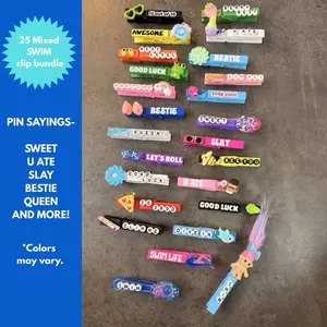25 Swim mixed clip backpack bundle - Handmade Wooden Clothes Pins perfect for clipping backpack at your next swim team meet , swimming practice .