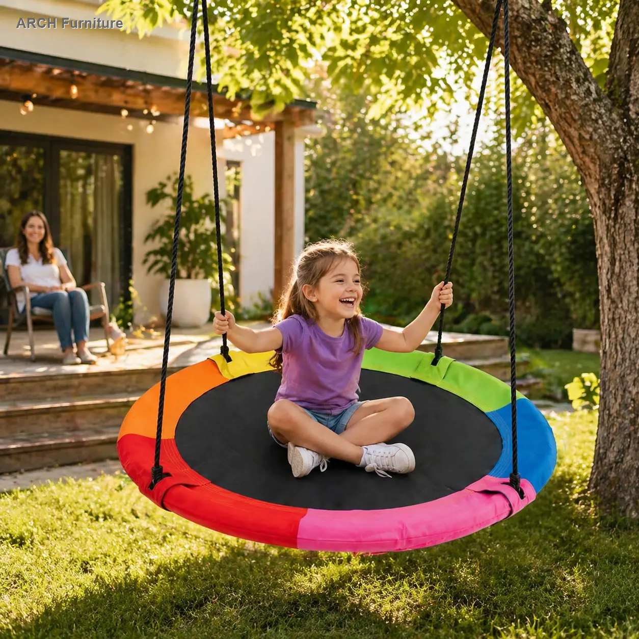 40" ARCH Rainbow Saucer Tree Swing, Outdoor Patio Furniture for Playgrounds, Outdoor Stuff for Kids, Outdoor Kids Stuff, Kids Outdoor Play