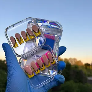 Yellow and Gold French Tip Handmade Press - Mid Length, Ready to ship