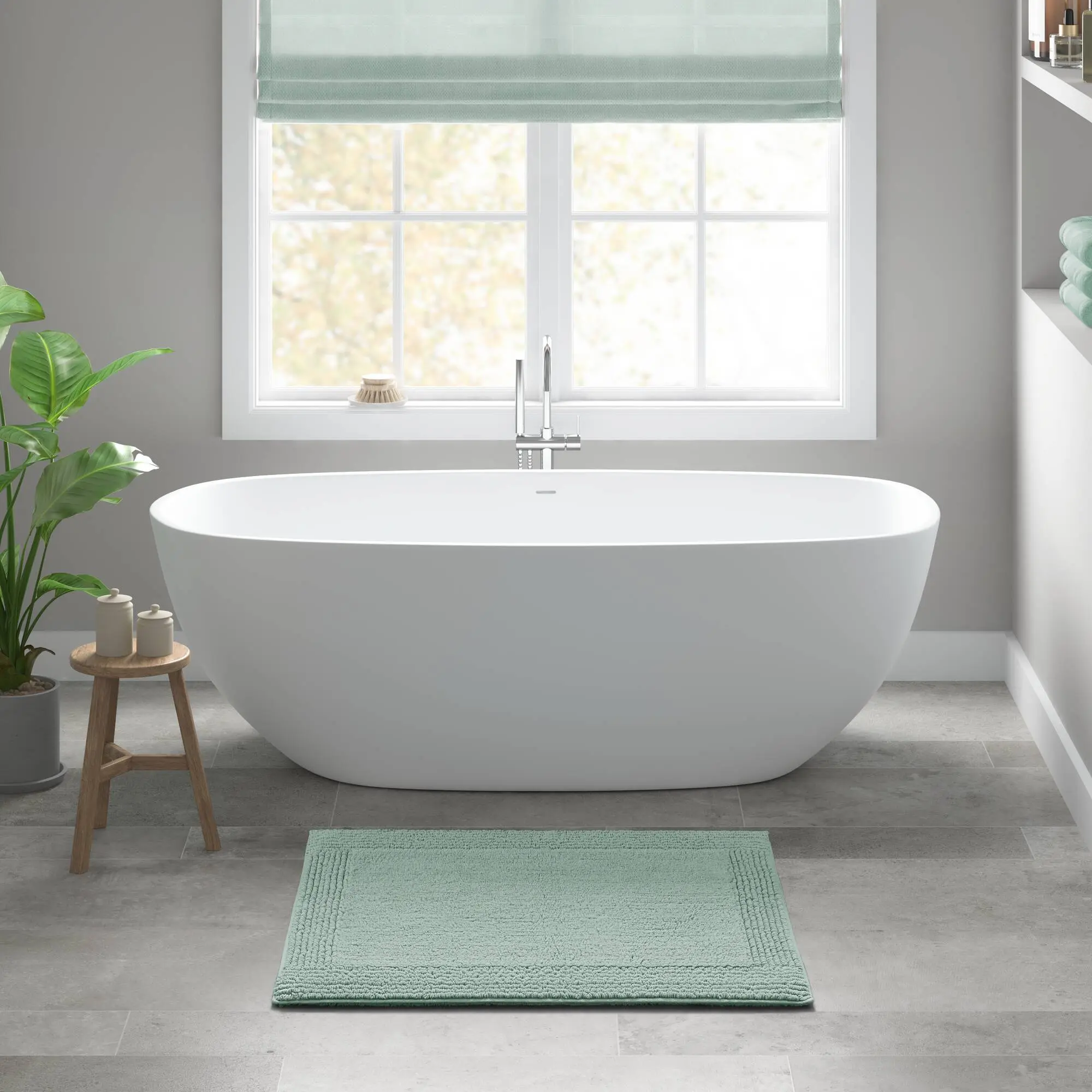 20x30 Inch 100% Cotton Tufted Reversible Bath Rug, 3000 GSM High Absorbency Soft Plush Bathroom Floor Mat, Machine Washable Non-Slip Quick Dry Bath Mat for Bathroom, Shower, Vanity, Green