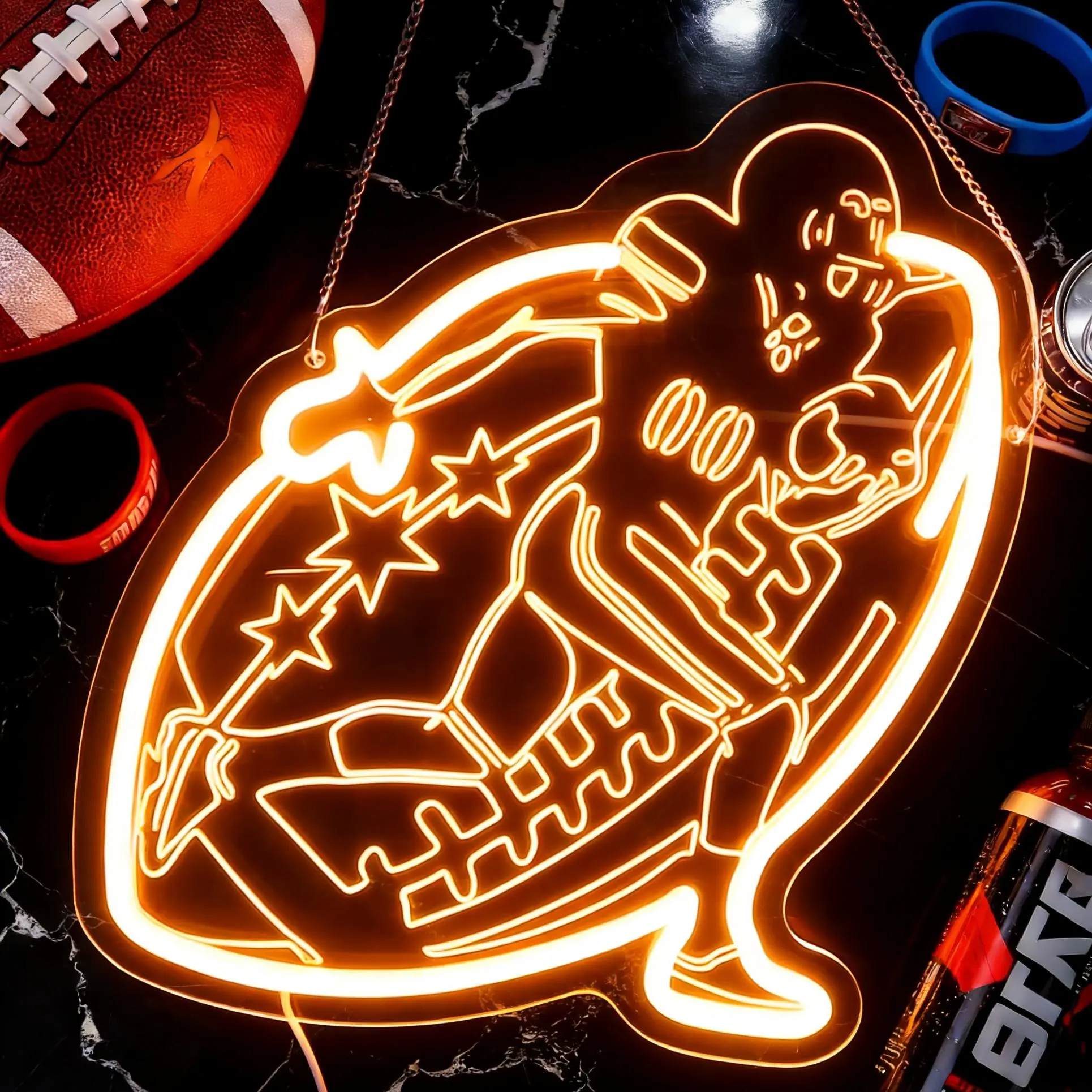 Football Neon Sign for Wall Decor,Football-Shaped Neon Light, Football LED Signs for Man Cave, Teens, Boys, and Girls' Bedrooms and Game Rooms. Neon Wall Signs Gift for Football Fans Teens-12.6" x 13.8"