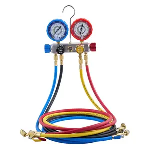 Summervibes VEVOR AC Manifold Gauge Set for R22 R404A R410A R12 Refrigerants, 4 Way AC Gauges with 5 ft Hoses for Automotive Household Air Conditioning Maintenance, Evacuation Vacuuming Charging and RecoveryVEVOR Super Brand Day