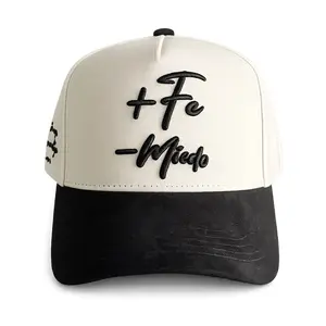 Christian Hat for Men - More Faith Less Fear 3D Embroidered Cap, Brown Suede Curved Brim, Faith Scripture Snapback, Adjustable